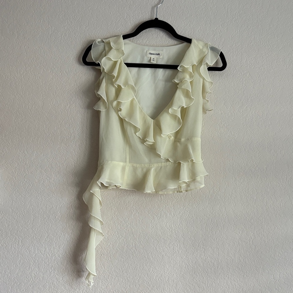 OPEN EDIT Cream Ruffle Blouse